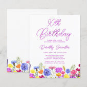 BUDGET 90e verjaardag Paarse Wildflower Uitnodigin (Voorkant / Achterkant)