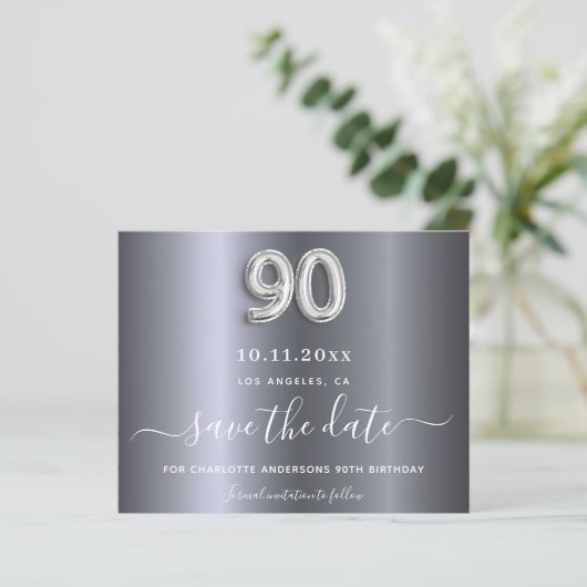 Budget 90e verjaardag zilveren metalen save the da (Staand voorkant)