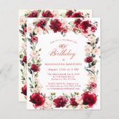BUDGET 90ste verjaardag Red Rose Pink Peony Invite (Voorkant / Achterkant)