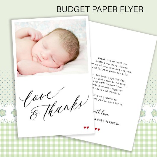 Budget aangepaste baby foto liefde bedankt dank u flyer