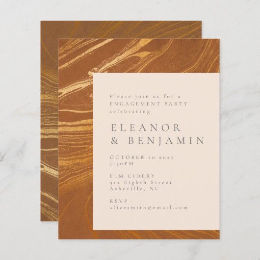 Budget Abstract Art Gold Engagement Party nodigt u (Voorkant / Achterkant)
