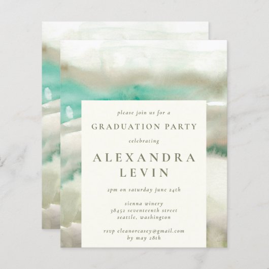 Budget Abstract Groene Waterverf GraduPartij (Voorkant / Achterkant)