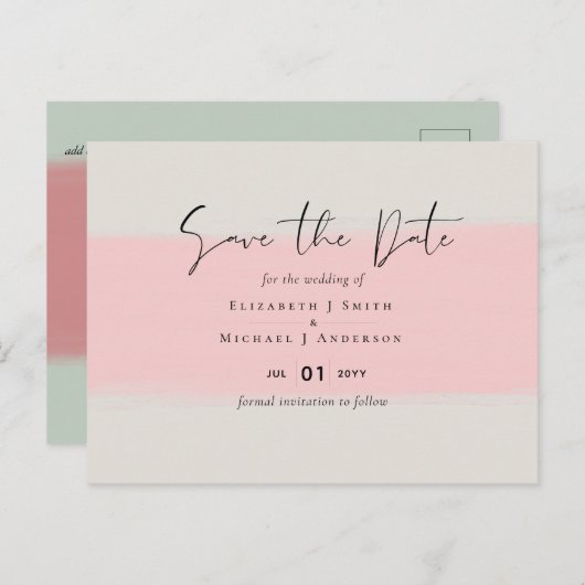 BUDGET Abstracte Sage Blush Pink Script Wedset Briefkaart (Voorkant / Achterkant)