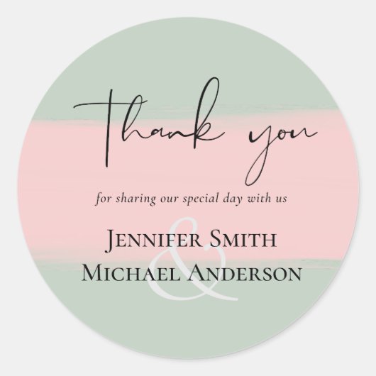 BUDGET Abstracte Sage Blush Pink Script Wedset Ronde Sticker (Voorkant)