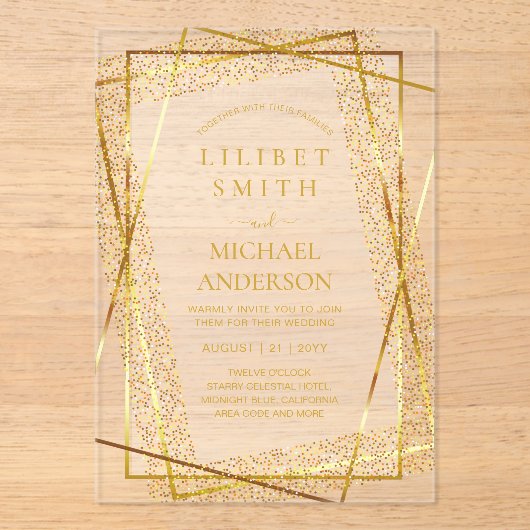 BUDGET Acryl bruiloft Goud Faux Folie Elegant Acryl Uitnodigingen (Voorkant)