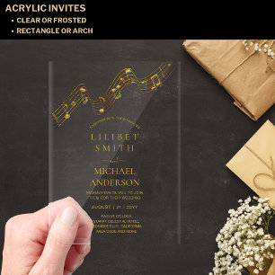 BUDGET Acryl bruiloft MUZIEKNOTEN Gold Tekst Acryl Uitnodigingen