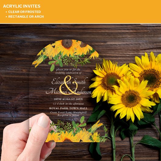 BUDGET Acryl Clear Wedding Nodig Zonnebloemen uit Acryl Uitnodigingen