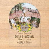 BUDGET Acryl Heldere Foto Trouwdag Zonnebloemen Acryl Uitnodigingen (Voorkant)