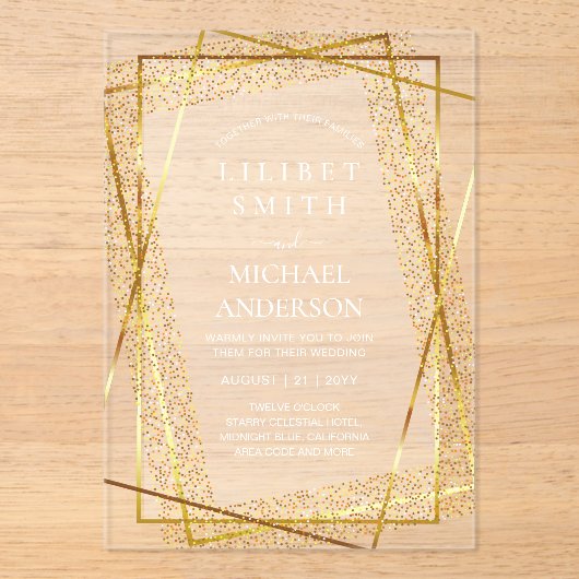 BUDGET Acryl Trouw Goud Künstliche Folie Elegant Acryl Uitnodigingen (Voorkant)