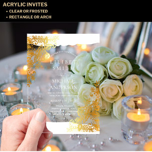 BUDGET Acryl Trouw Gouden Lace Filigraan Elegant Uitnodigingen