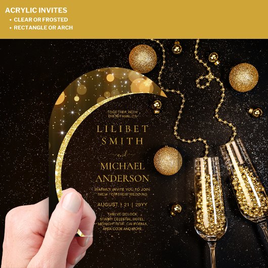 BUDGET Acryl Trouwmoderne Zwart Goud Minimaal Acryl Uitnodigingen