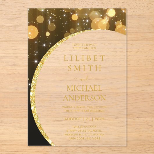 BUDGET Acryl Trouwmoderne Zwart Goud Minimaal Acryl Uitnodigingen (Voorkant)