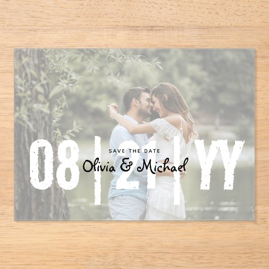 BUDGET Acrylbruiloft Save the Date Ondoorzichtige  Acryl Uitnodigingen (Voorkant)