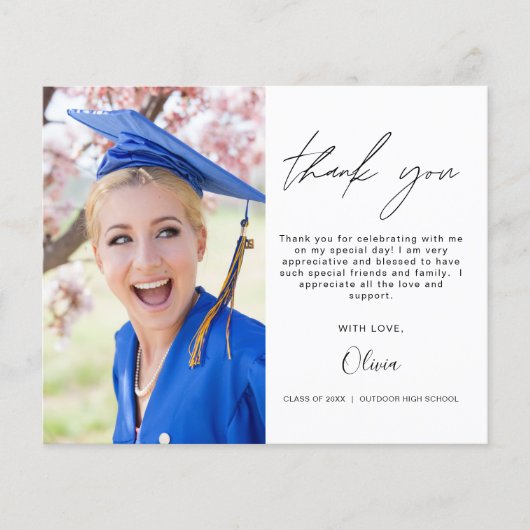 Budget Afstuderen foto minimalistisch bedankkaarte (Voorkant)