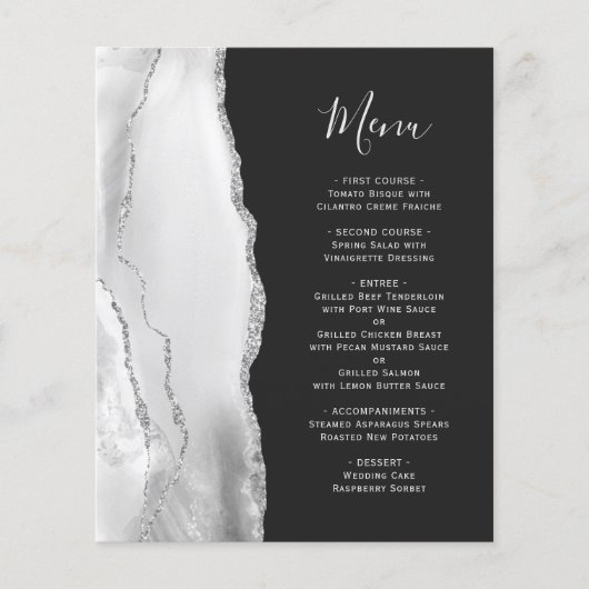 Budget Agate Argent Gris Ardoise Noir Mariage Menu (Devant)