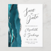 Budget Agate Bleu Sarcelle Argent Script Carte de (Devant)