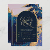 Budget Agate Blue Gold Wedding nodigt QR Code RSVP (Voorkant / Achterkant)