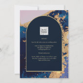 Budget Agate Blue Gold Wedding nodigt QR Code RSVP Kaart (Achterkant)