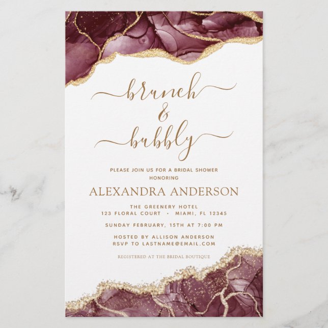 Budget Agate Burgundy Gold Brunch & Bubble (Voorkant)