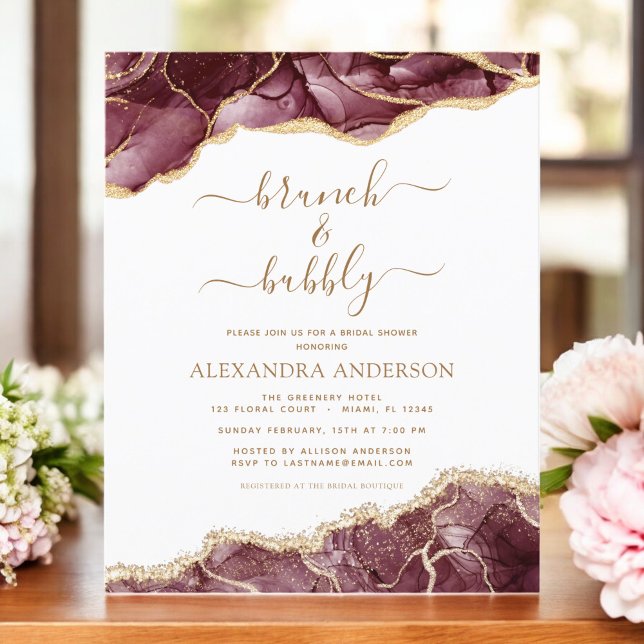 Budget Agate Burgundy Gold Brunch & Bubble (Creator heeft geüpload)