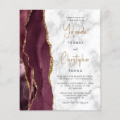Budget Agate Marble Burgundy Gold Wedding Invite (Voorkant)