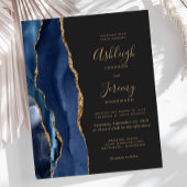 Budget Agate Navy Blue Dark Wedding Uitnodiging