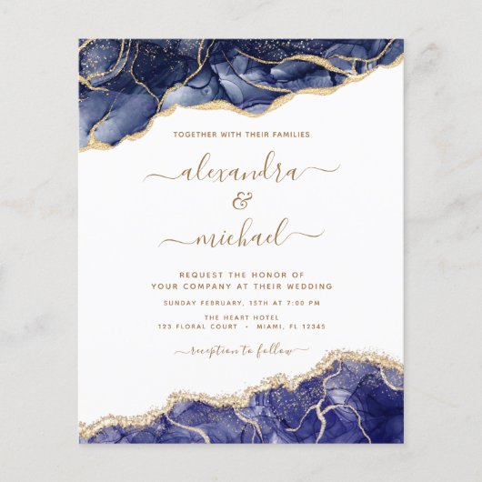 Budget Agate Navy Blue Gold Blue Wedding Flyer (Voorkant)