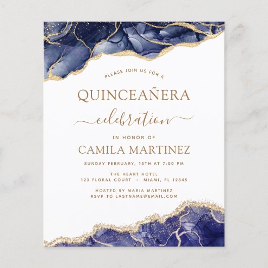 Budget Agate Navy Blue Quinceañera Gold Flyer (Voorkant)