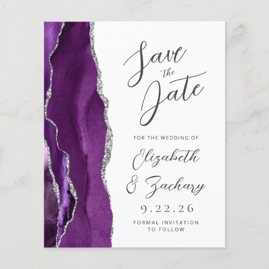 Budget Agate Paarse Silver Script De datum opslaan (Voorkant)