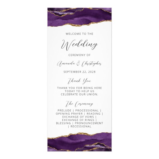 Budget Agate Purple Gold Wedding Programme (Devant)