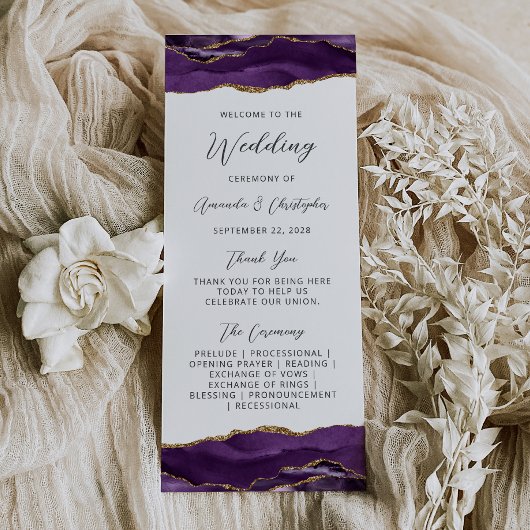 Budget Agate Purple Gold Wedding Programme