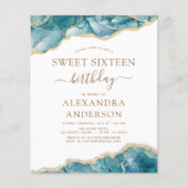 Budget Agate Sweet 16 Blauwgroen Gold Invitation Flyer (Voorkant)