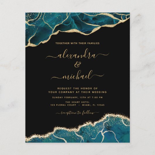 Budget Agate Turquoise Blauwgroen Gold Wedding Flyer (Voorkant)