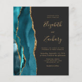 Budget Agate Turquoise Goud Donkere Trouw Uitnodig (Voorkant)