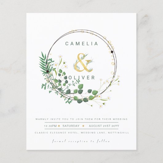 BUDGET All-in-1 Green Gold Wreath QR Code Weddensc Flyer (Voorkant)