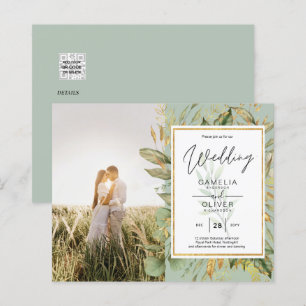 Budget All-in-1 PHOTO Greenery Wedding RSVP QR COD