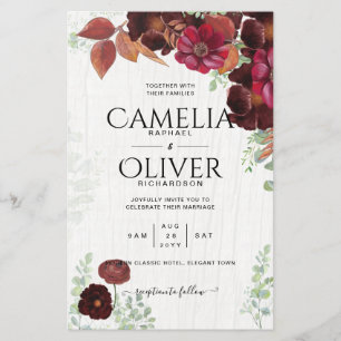 BUDGET All-in-1 Rustic Herfst Maroon Burgundy Wedd Flyer