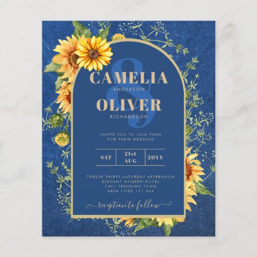 BUDGET All-in-1 Rustic Sunflower BLUE Wedding Flyer (Voorkant)