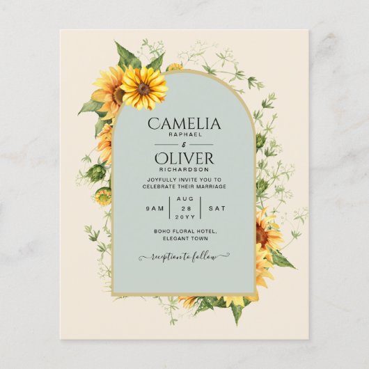 BUDGET All-in-1 Rustic Sunflower Greenery Wedding Flyer (Voorkant)