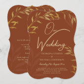 Budget All-in-1 Rustic Terracotta GOLD Wedding Kaart (Voorkant / Achterkant)