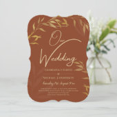 Budget All-in-1 Rustic Terracotta GOLD Wedding Kaart (Staand voorkant)
