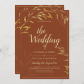 Budget All-in-1 Rustic Terracotta GOLD Wedding Kaart (Voorkant / Achterkant)