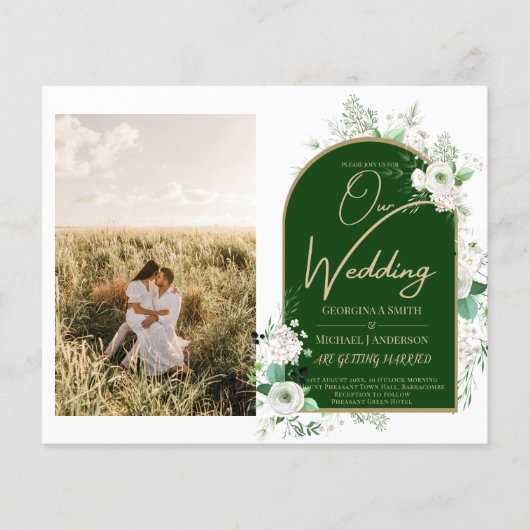 Budget All-in-1 White Roses Green Wedding QR Code Flyer (Voorkant)