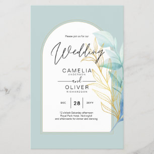 BUDGET All-in-1 Zee Glass Gold Leaf Sage Wedding Flyer