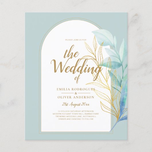 BUDGET All-in-1 Zee Glass Gold Leaf Sage Wedding Flyer (Voorkant)