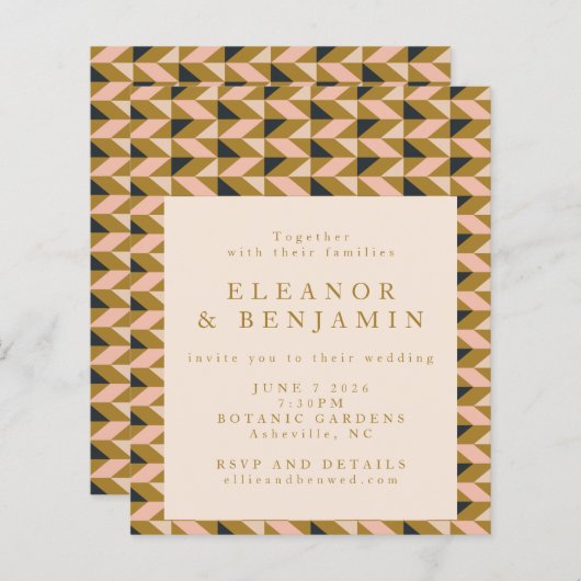 Budget All-in-One Art Deco Gouden Trouw Uitnodigin (Voorkant / Achterkant)