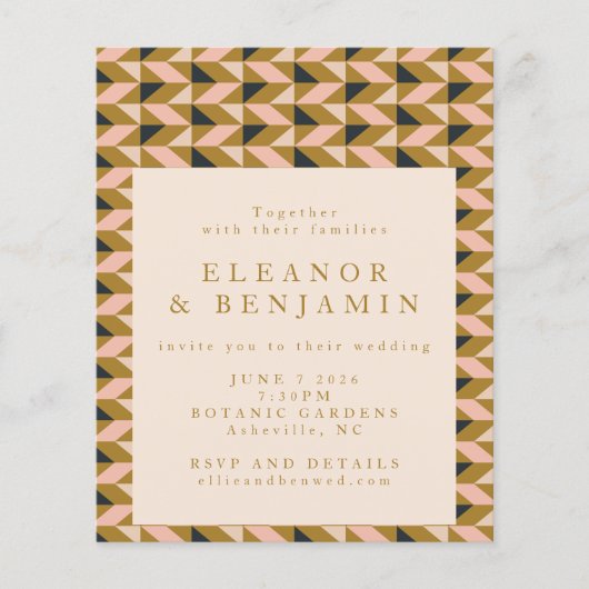 Budget All-in-One Art Deco Gouden Trouw Uitnodigin (Voorkant)