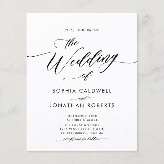 Budget All in One Calligraphy Wedding Invitation (Voorkant)