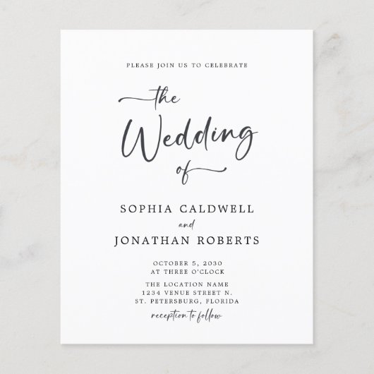 Budget All in One Calligraphy Wedding Invitation (Voorkant)
