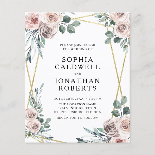 Budget All in One Dusty Roos Wedding Invitation (Voorkant)